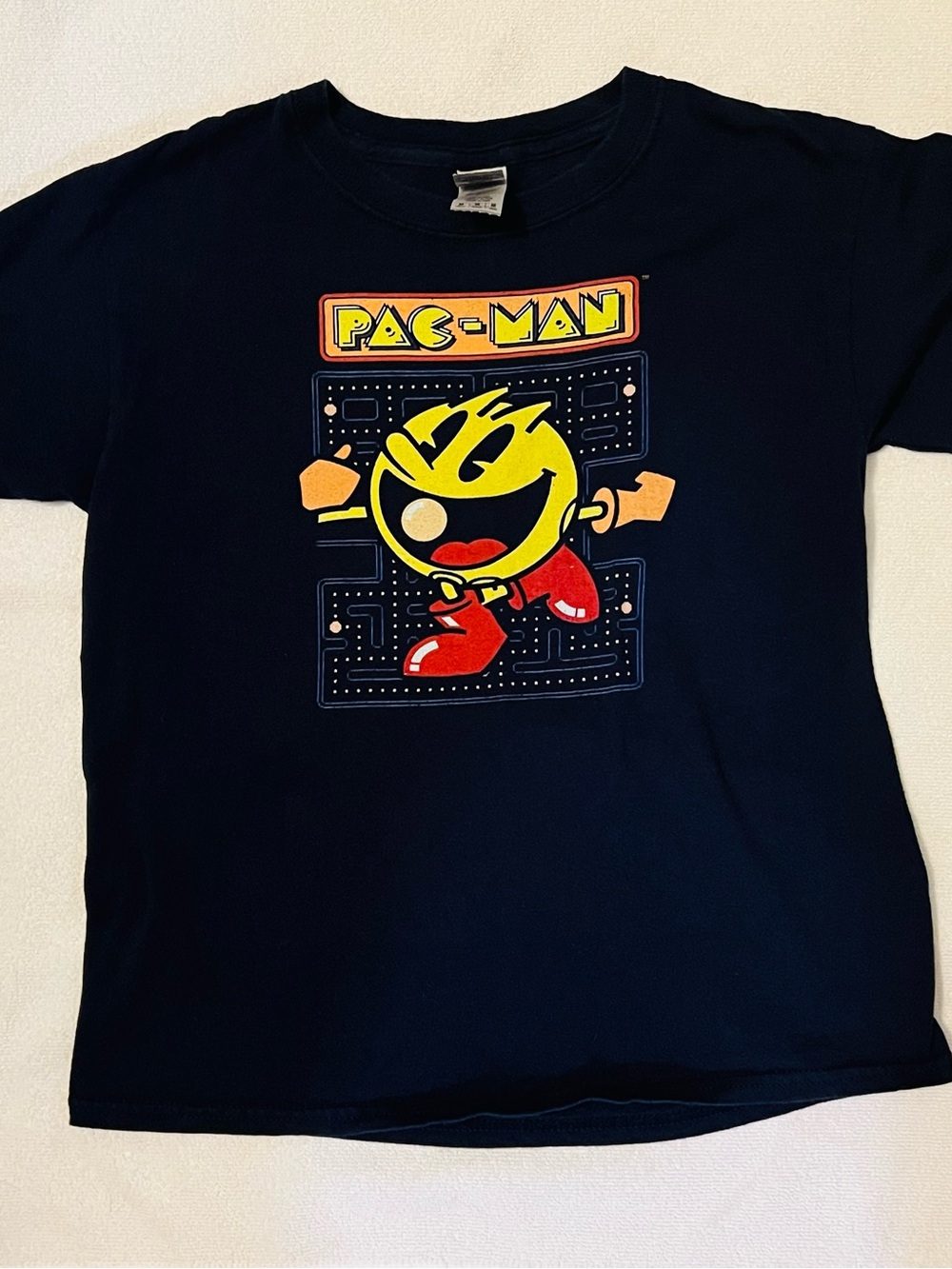 Gildan Navy Pac-Man Graphic Tee with Yellow and Red